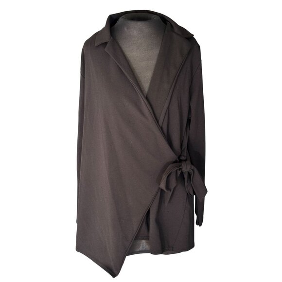 Black Wrap Tie Front Longline Blazer With Collar By Quiz - Picture 1 of 6